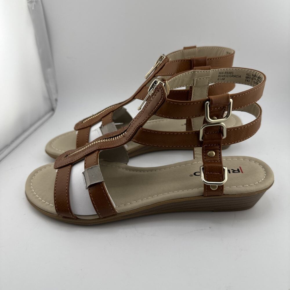 RIALTO Gracia Cognac Zippered Smooth Gladiator Style Sandals Size 6.5M NIB - Picture 5 of 10